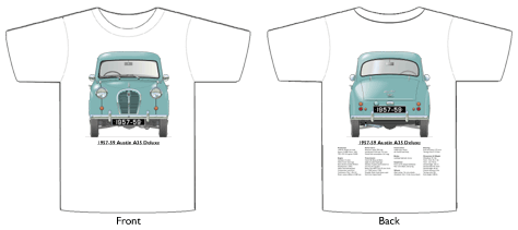 Austin A35 4 door Deluxe 1957-59 T-shirt Front & Back